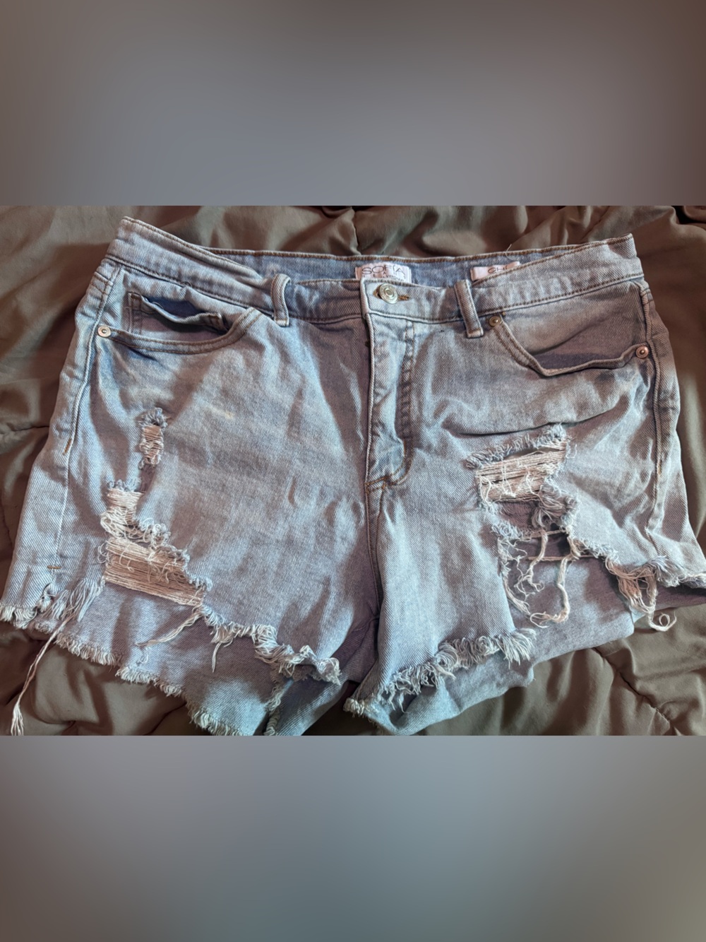 High-waisted Denim Distressed Women’s Shorts - Light Blue - 10